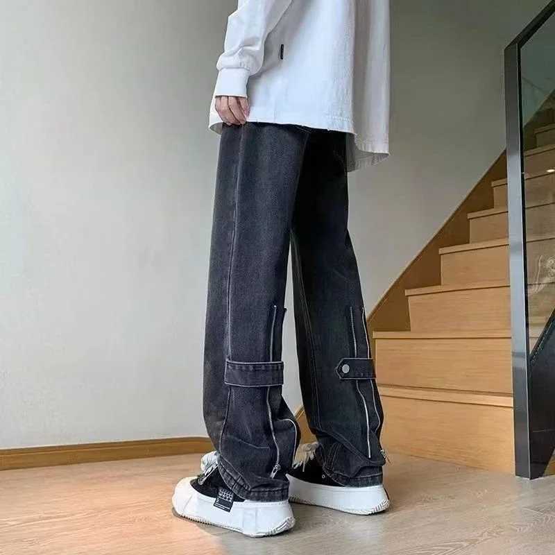 Trousers Punk Flared Zipper Male Cowboy Pants Retro Jeans for Men Bootcut Luxury Spring Autumn Korean Fashion 2024 Trend CottonX241009