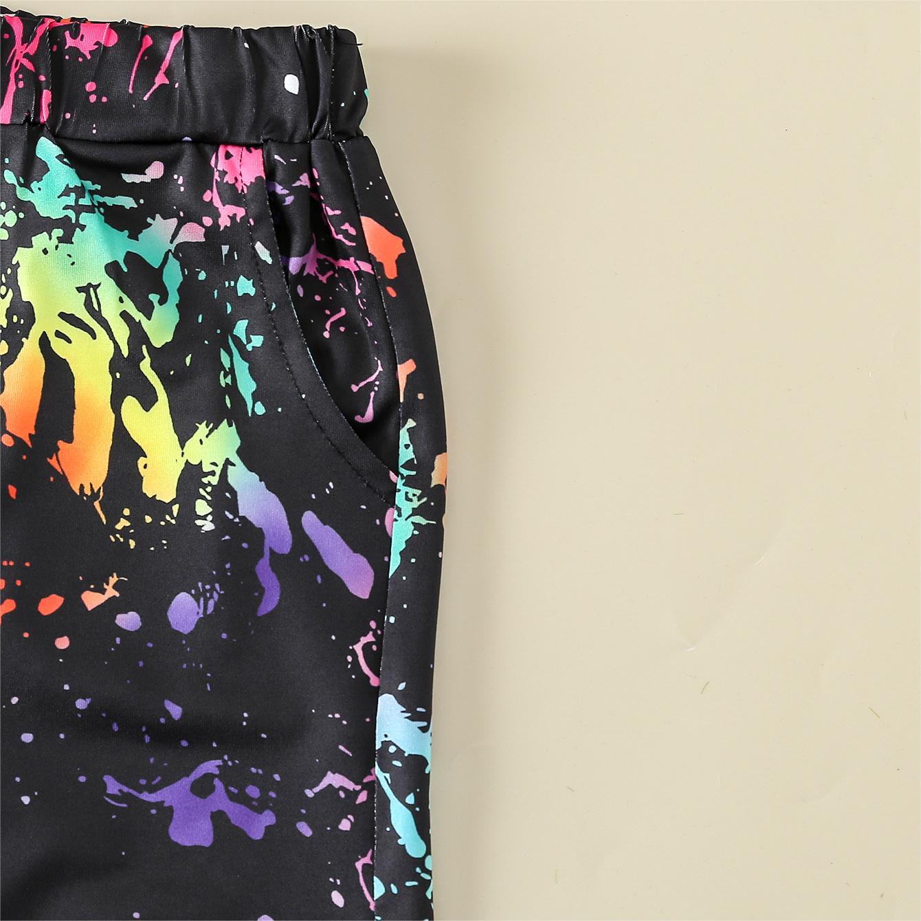 2024 Personalized Trendyy Boys' White Background Splicing Smiley Face With Full Colorful Smudged Shorts Suitable For Outdoor Leisure And Play