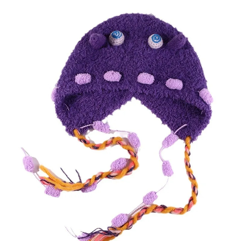 Cashmere Cute Little Monster Hat Brimless Hat Autumn Winter Warm Plush Handmade Knit Hat Cute Silly Funny Wool Hat Plush Hat 241007