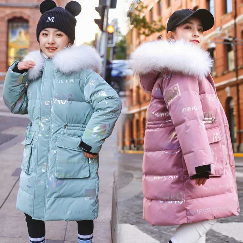 Down Coat 2024 Winter Down Jacket For Girls Coat Waterproof Shiny Hooded Children Outerwear Clothing 5-14 Year Teenage s Parka Snowsuit H241010