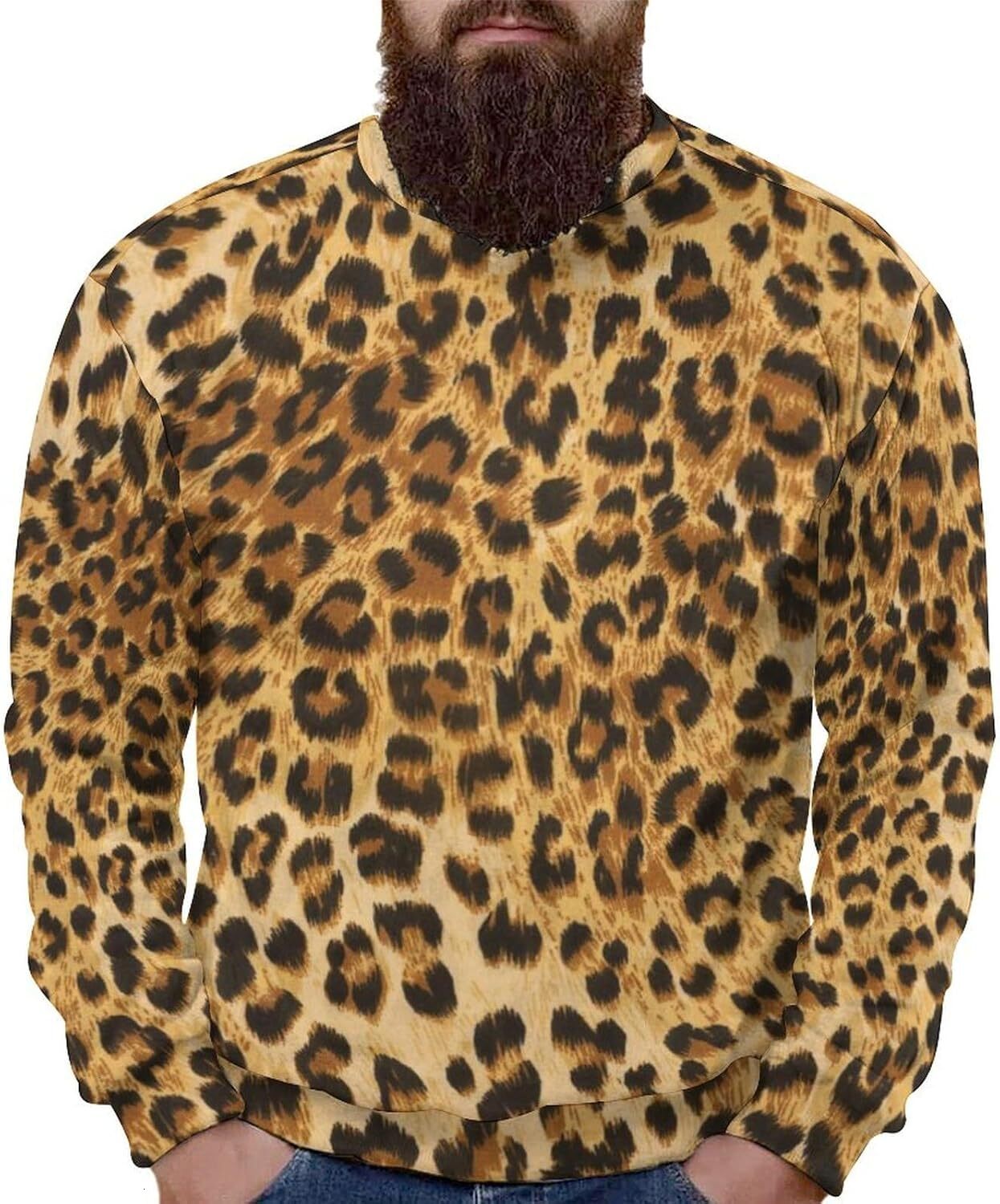 Long Sleeve Shirts for Men sweatshirt Leopard Print Men's Sweatshirts Casual Fashion Crew Neck Animal Print Pullover Sweatshirt Streetwear Casual