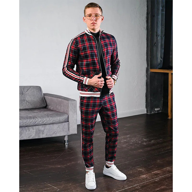 Mens Tracksuits Color Checkered Casual Zipper Hoodie Set 3D Printing Set Autumn Mens Sportswear Set 240925