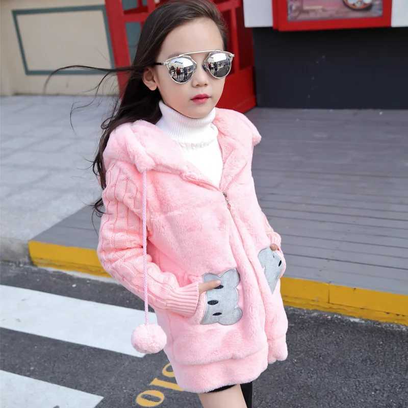 Down Coat Winter Girls clothing Faux Fur Parka Coats Thicken Warm Hooded Children Outerwear Cartoon s Jackets 8 10 12 Year girl Clothes H241010
