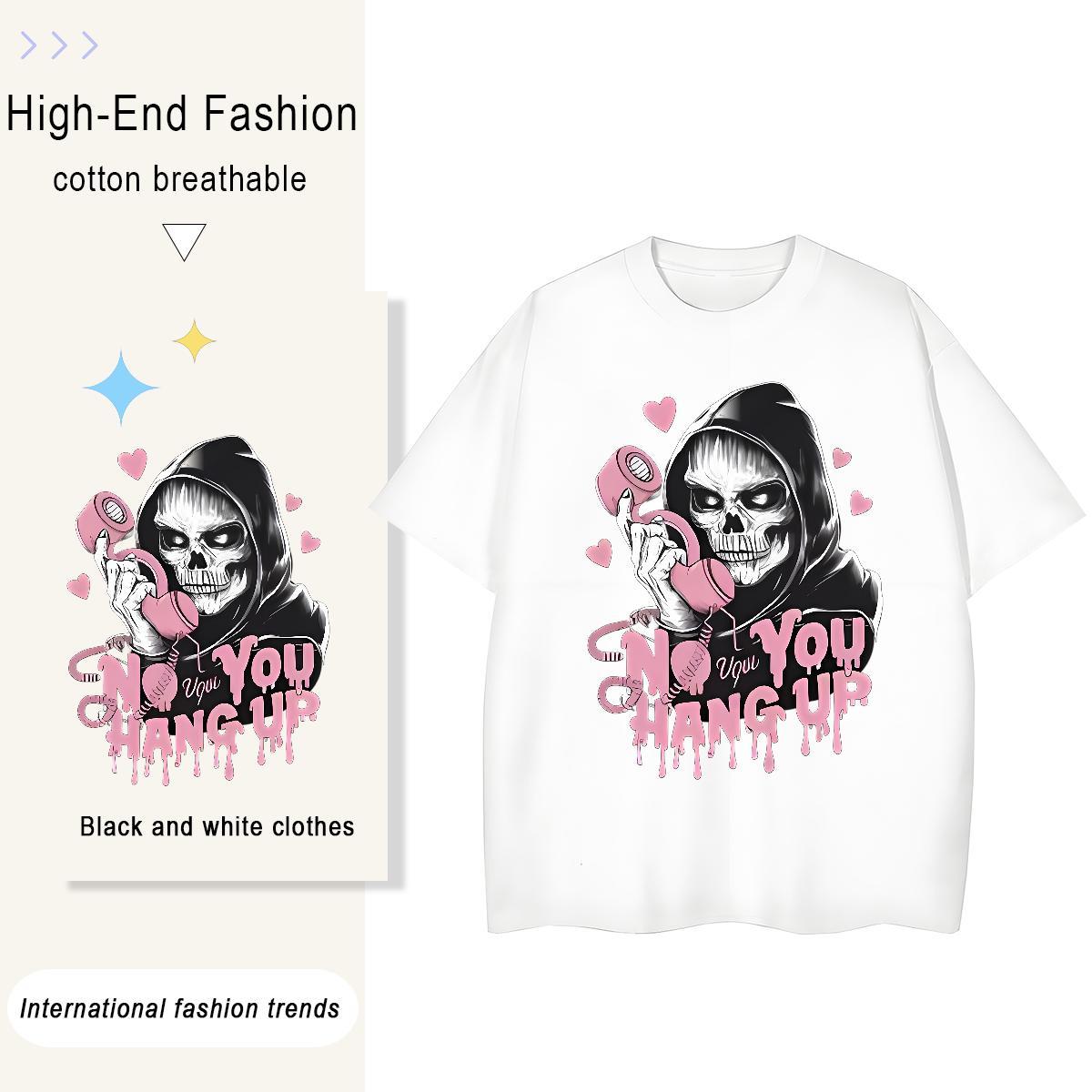 Fashion Womens T Shirts 230g 100% Cotton Breathable Soft Casual Beach skull Women Tshirts Loose DIY Printed Tees