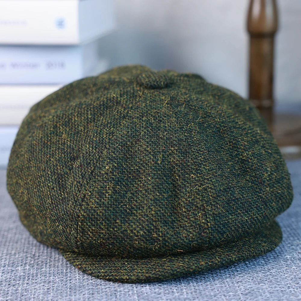 retro mens wool s hat brown green womens beret classic octagonal casual Gatsby flat 241009
