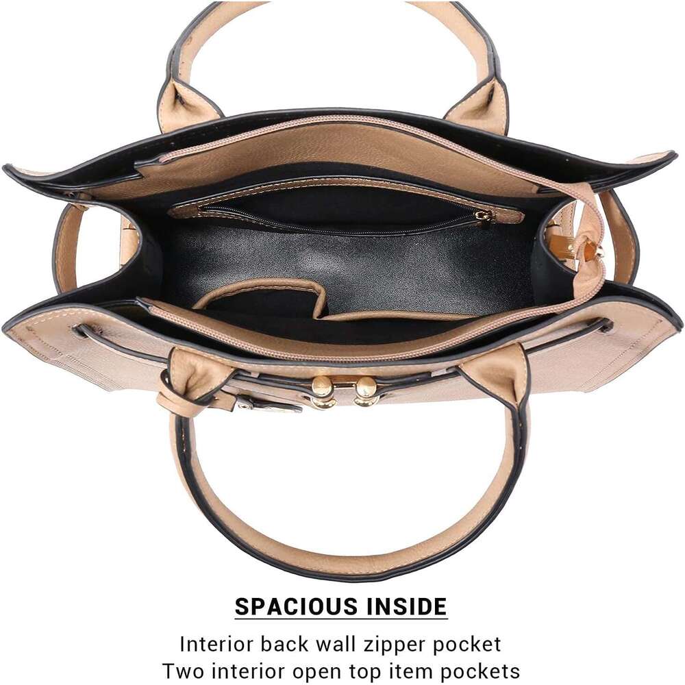 Women Satchel Purses Handbags Belted Top-handle Work Tote Shoulder Bags with Long Strap