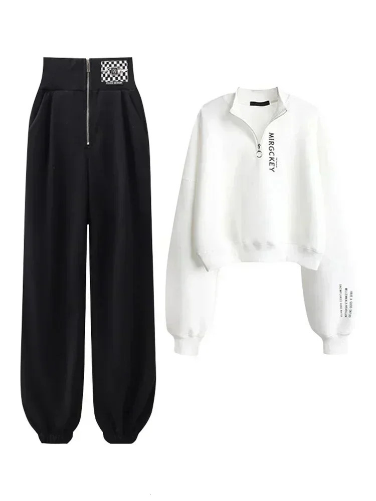 Womens casual sportswear for spring and autumn fashionable zipper high waisted jogging sports pants womens running 2piece set 241007