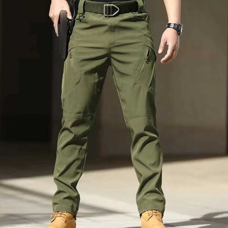 Mens soft shell elastic camping hiking climbing outdoor sports hiking spring and autumn cargo tactical fast drying pants W241009