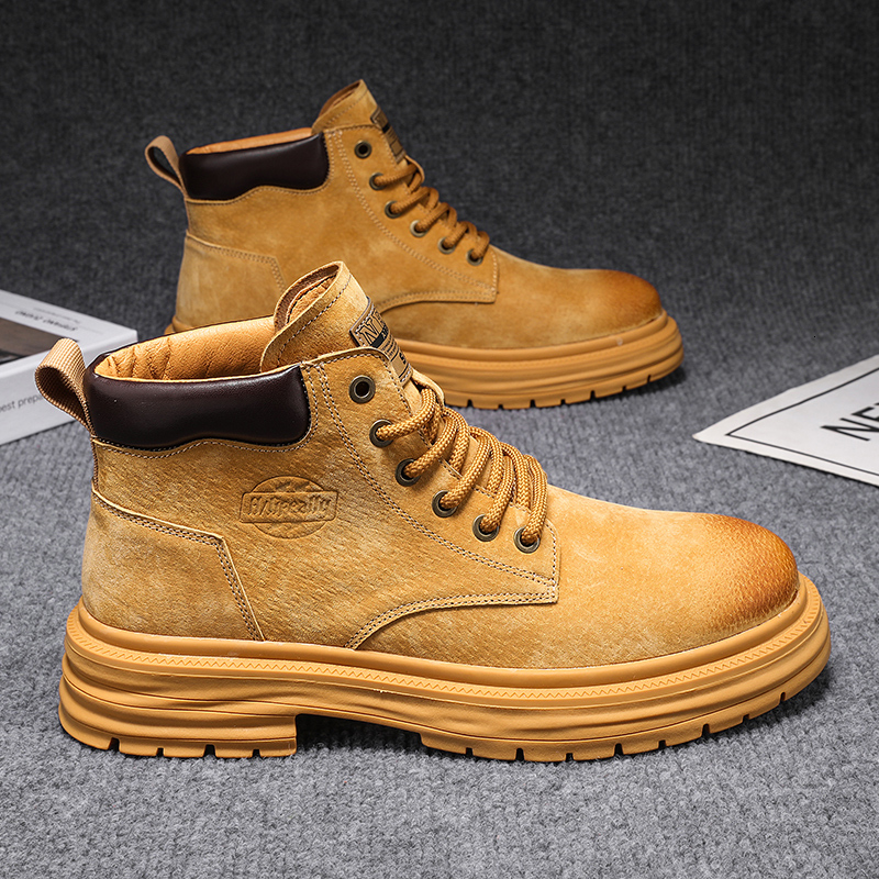 High top Martin boots for men autumn and winter British style can t be kicked off big yellow boots for men genuine leather thick soled workwear leathe