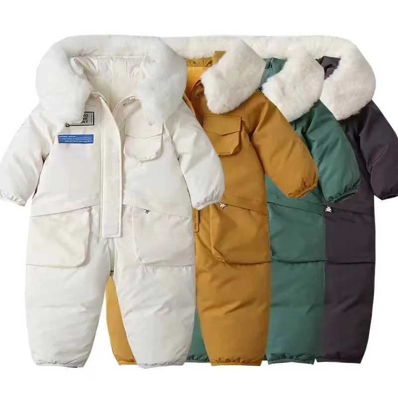 Down Coat -30 Children Winter Warm Snowsuit Thicken Baby Ski suit Plus Velvet Jumpsuit s toddler girl Clothes Waterproof Boys Jacket H241010