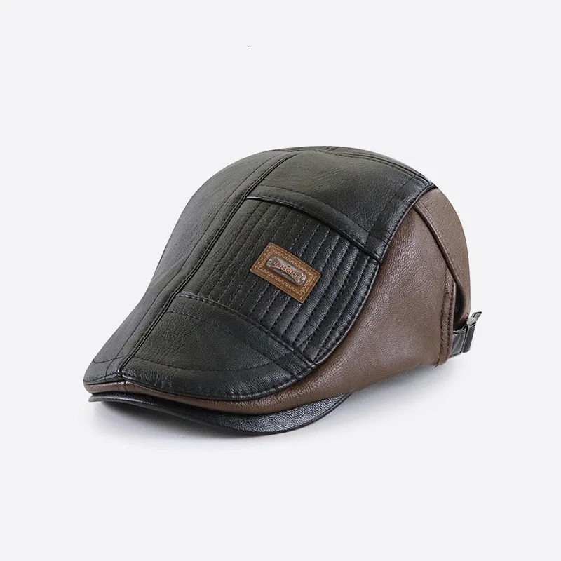 Fashion n mens beret autumn high-quality Pu leather casual hat mens classic Velvert front cover Gents spring 241007