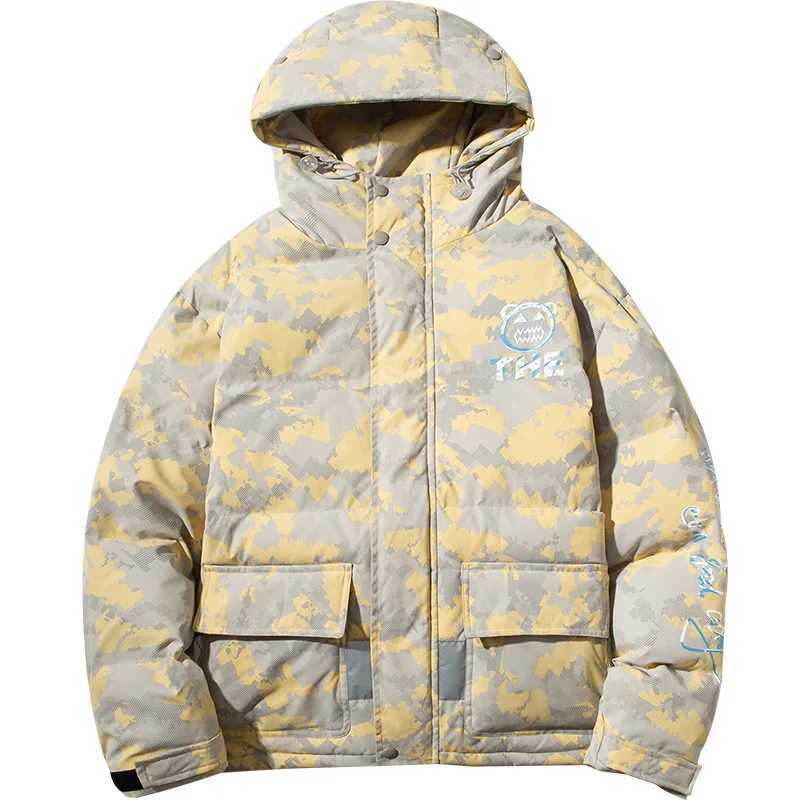 Men's Down Parkas Cotton apron jacket mens mid length winter thick Flce lining warm jacket hooded jacket fabric loose camouflage Y2410098X48