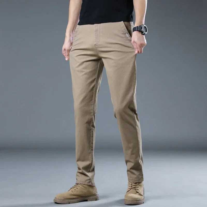 Spring and Autumn Winter Pure Cotton Casual Slimming Pants New Mens Full Match Loose Straight Pants 2023 Grey Khaki W241009