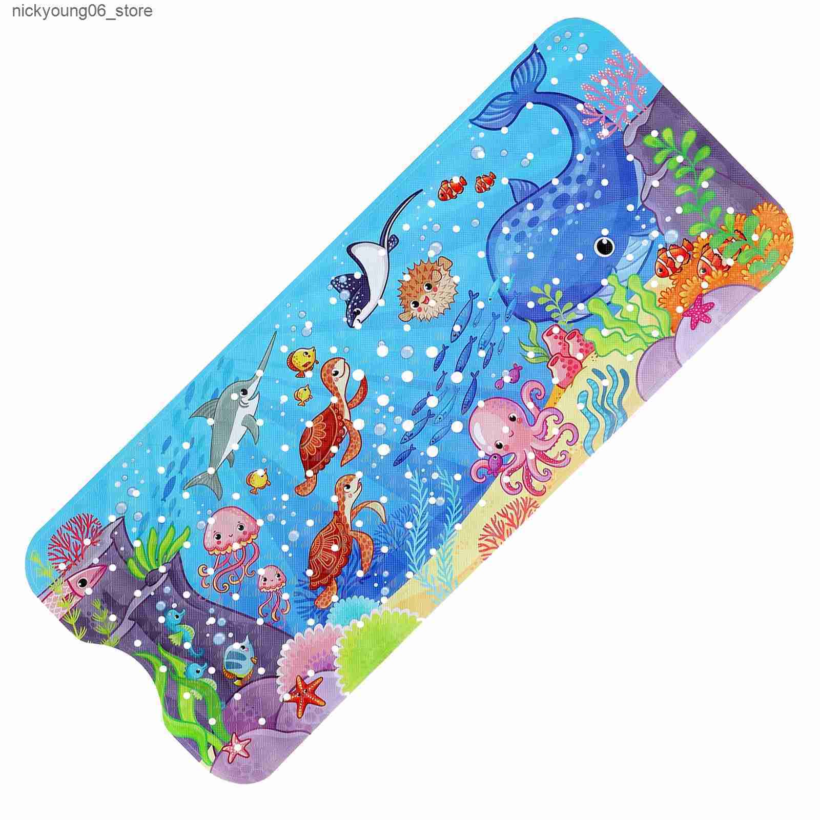 Non-Slip Bath Mats 40x100cm Cute Cartoon Sea World Anti-Skid Shower Bathtub Mats with Sucker Non-Slip Bath Mat Soft Pad Kids Elder Carpet Rug L240910 