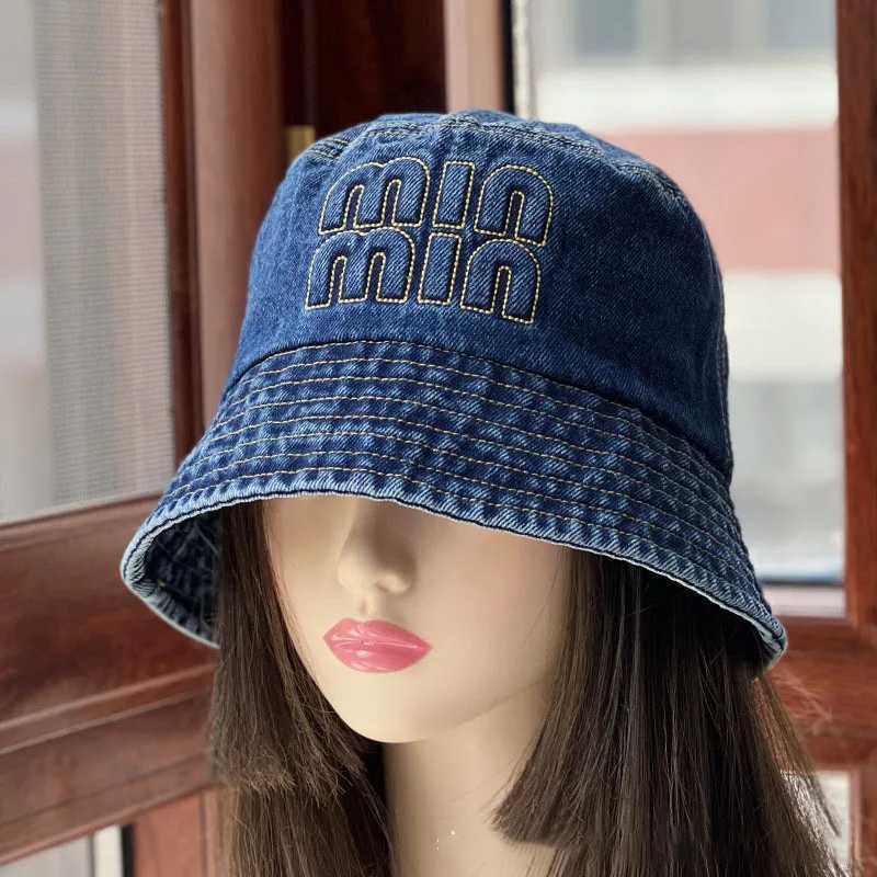 Wide Brim Hats Bucket Fashion letter bucket hat womens denim cloth Panama fisherman mens outdoor cork reversible hip-hop sun cotton Gorros Bob H241010