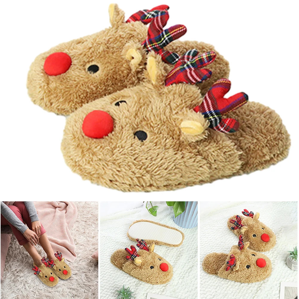 Christmas Reindeer Slippers House Flat Floor Soft Slides Non-Slip Winter Slippers Slip-On Slippers Cozy Women Men for Xmas Gift 241010