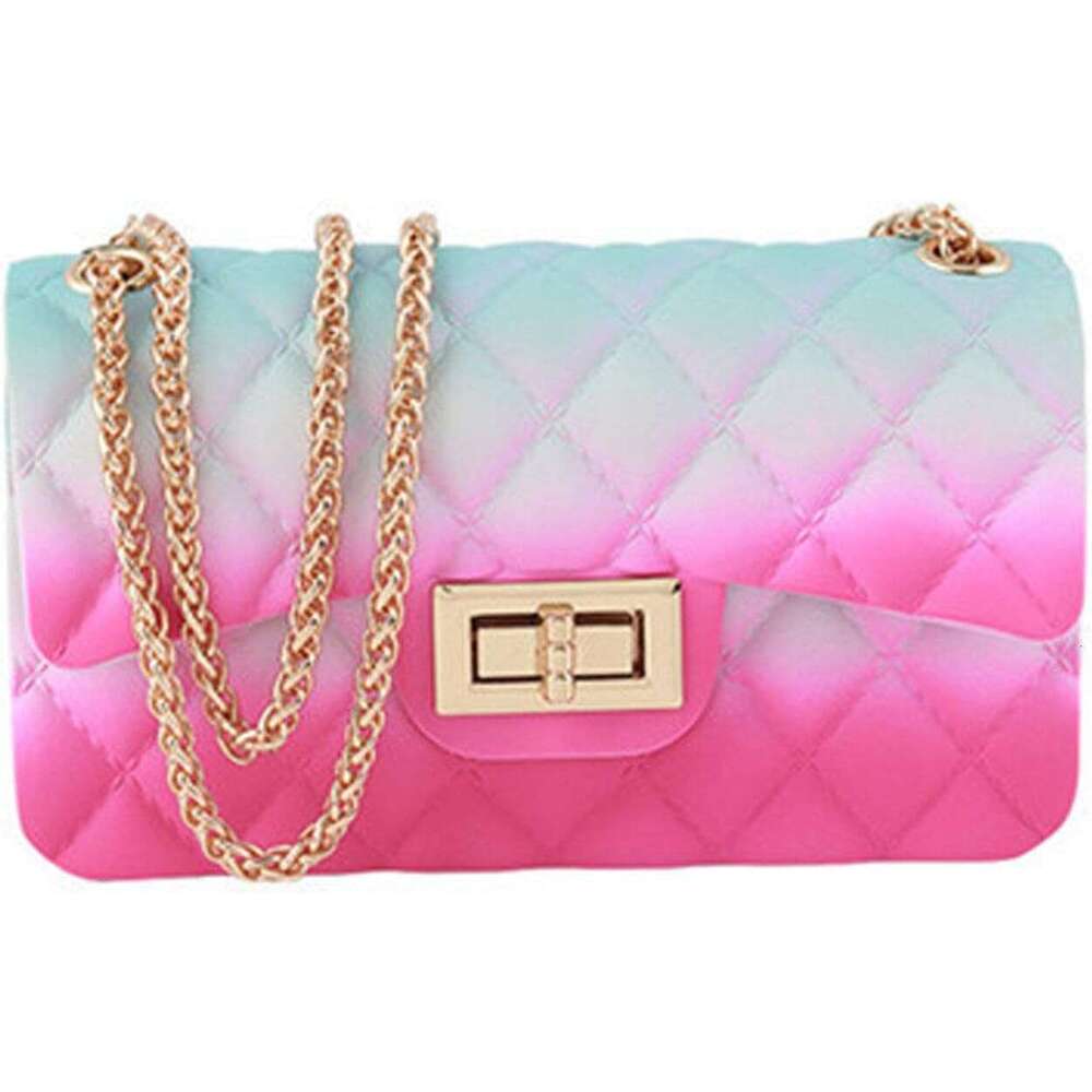 Women Rainbow Handbags Jelly Purse Candy Color Quilted Crossbody Shoulder Bag