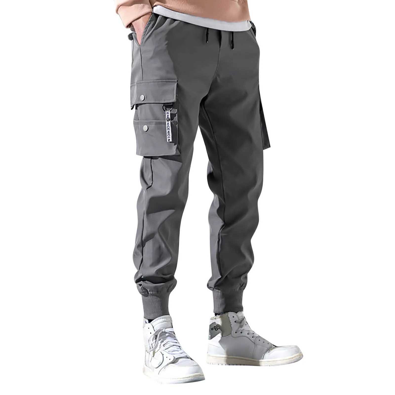 2024 New Joggers Mens Cargo Pants Casual Hip Hop Hit Colorful Pocket Mens Trouser Sports Pants Street Clothing Ribbon Techwear Pants W241009