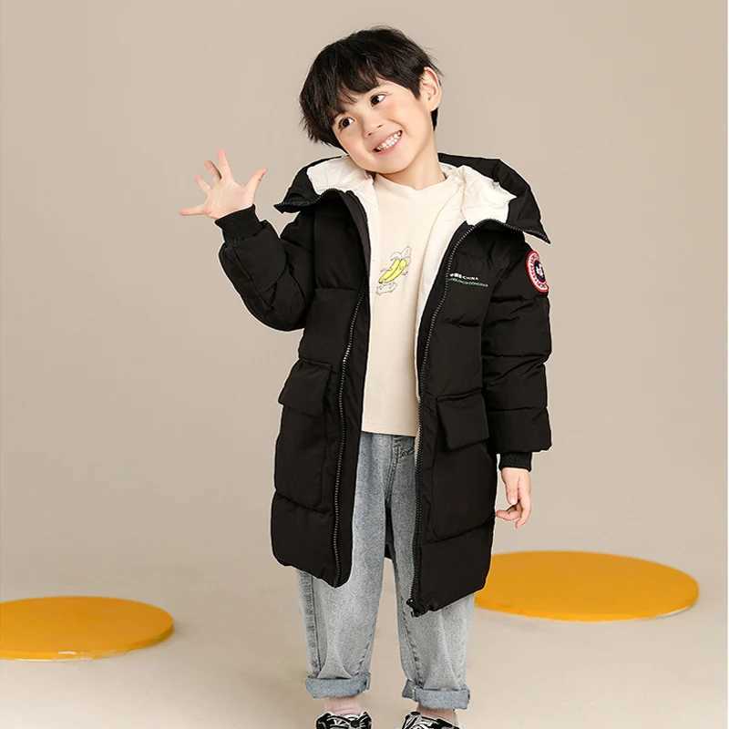 Down Coat 2024 Winter Childrens Cotton Jacket Baby Boys and Girls Korean Style Medium length Hoodie Baby Coat H241010
