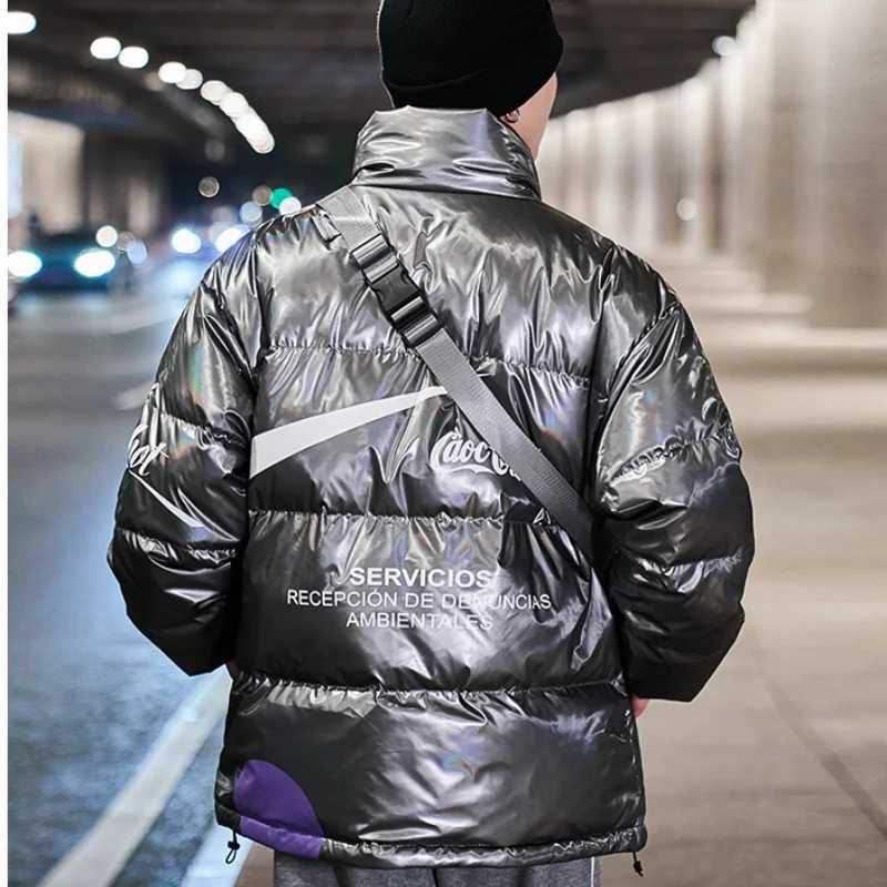 Men's Down Parkas Smooth down jacket Pu mens 2024 winter new thick solid color casual wear loose plus size Kp warm white duck down jacket Y241009