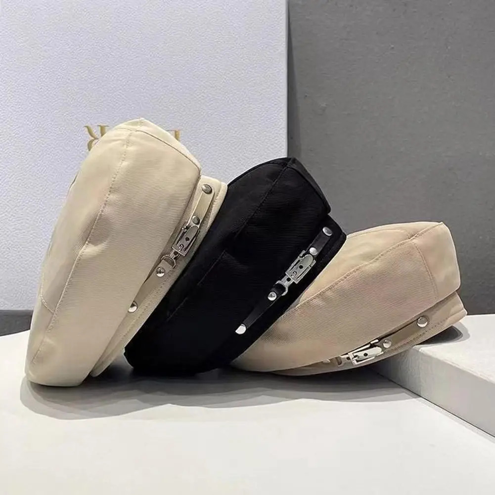 Metal buckle beret British retro casual womens metal leather buckle autumn winter octagonal beret painted hat autumn hat 241007