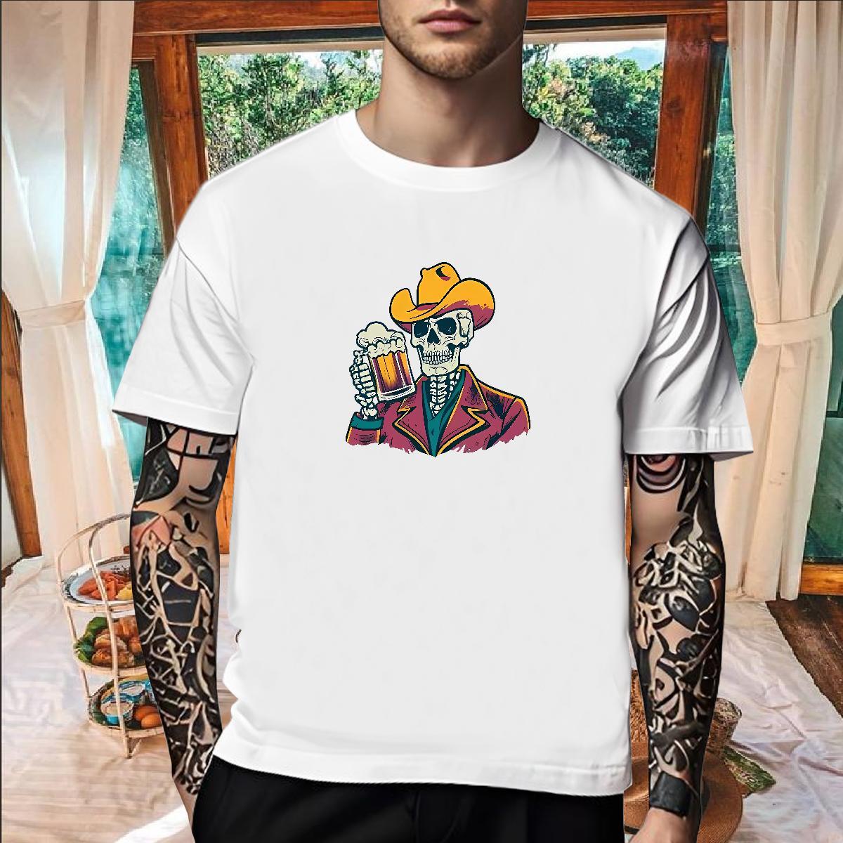 Free Shipping T Shirts Men 230g 100% Cotton skull High Street Hip Hop White Plus Size Breathable Short Sleeve Men Tees Fashion Design Wear