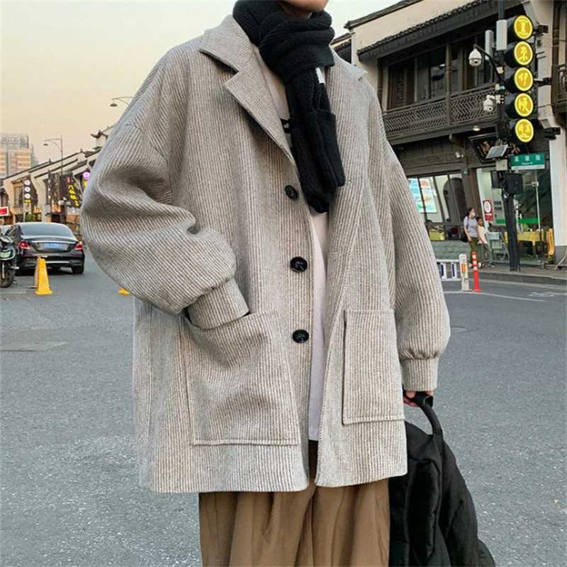 Mens Woolen Coats Korean Style New Windbreaker Single-breasted Fashion Solid Color Loose Woolen Jackets Male 2022 LX241010