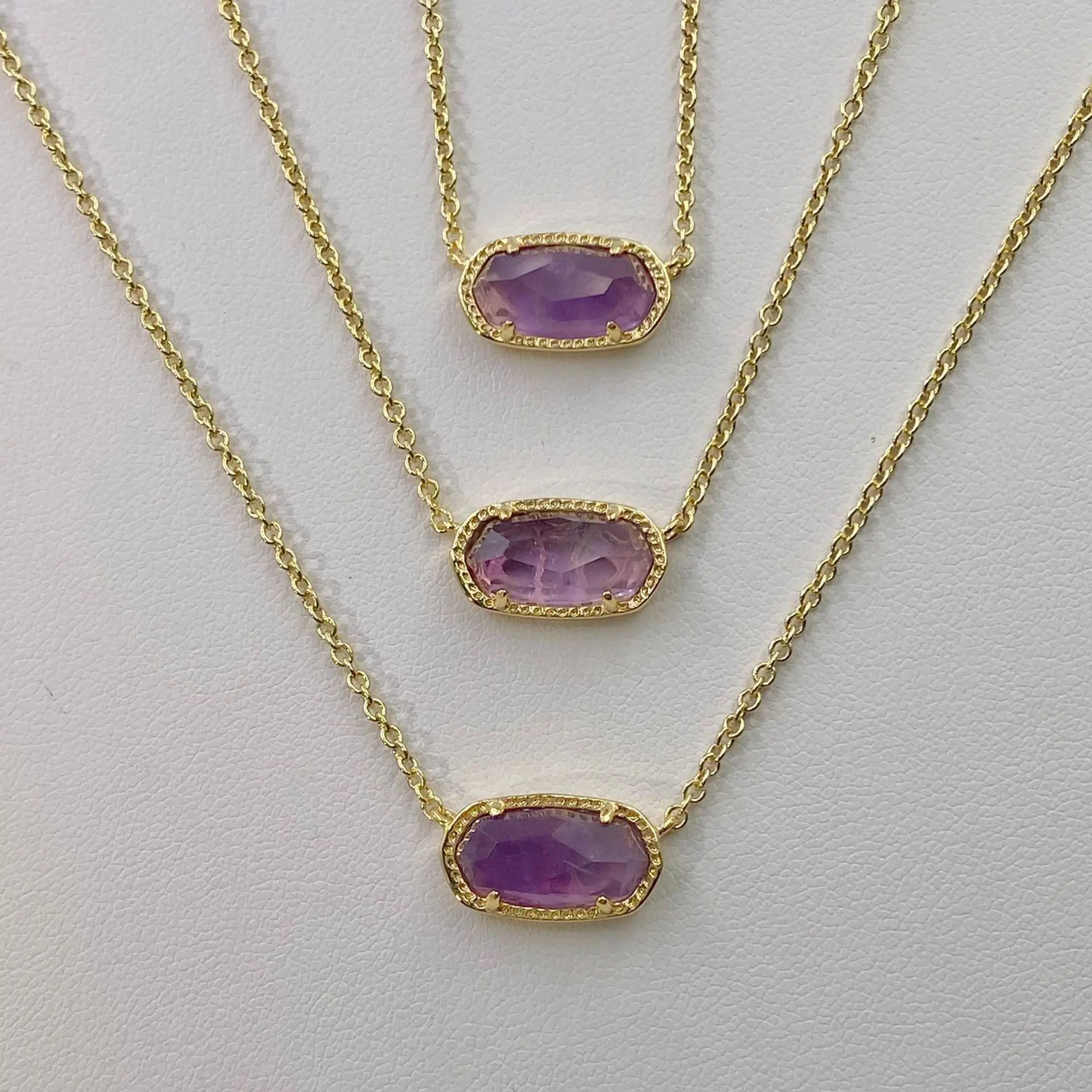 K European and American Fashion Trends Sweet Fresh and Simple Natural Amethyst Gemstone Necklace Wholesale Free Delivery 241009