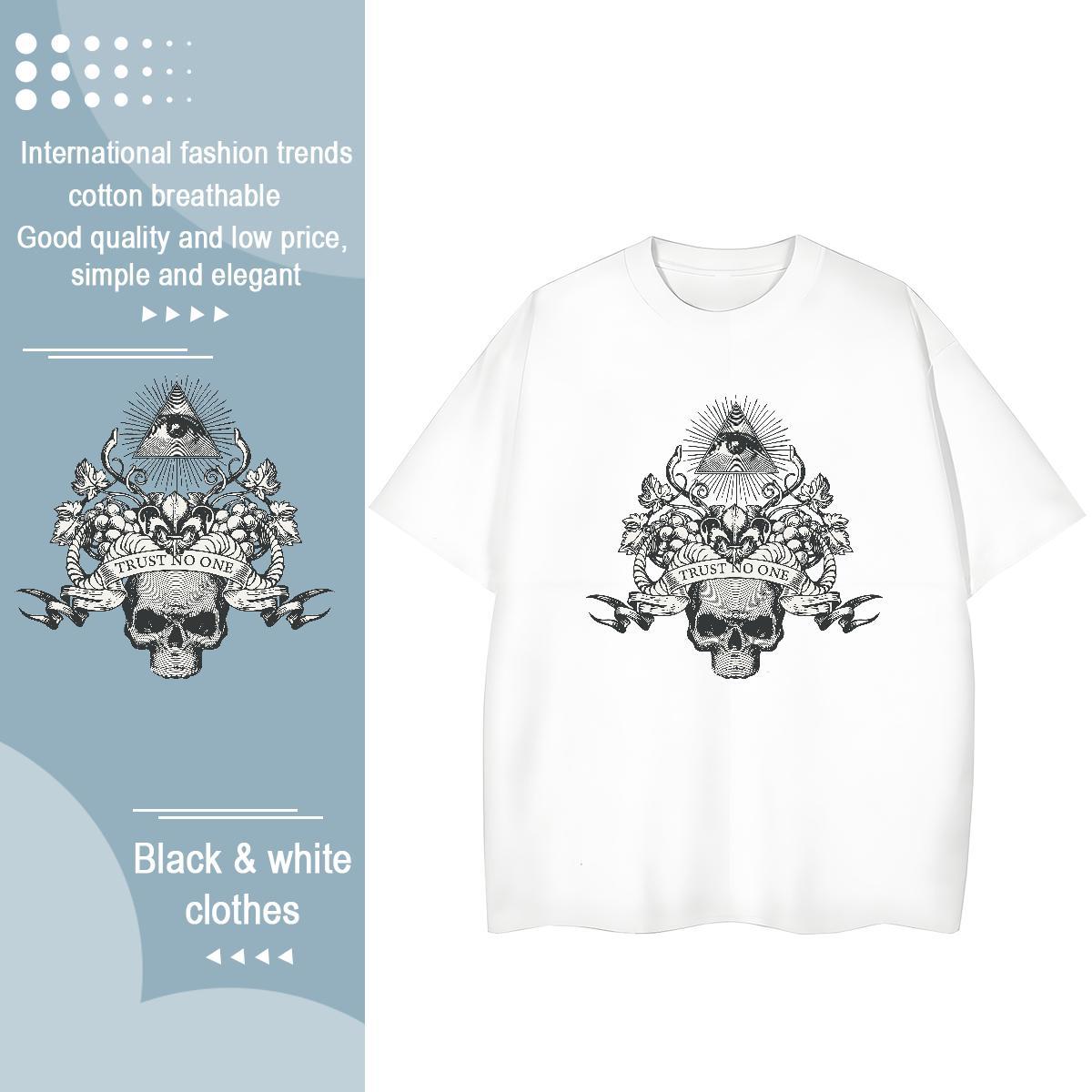 New T shirt 230g Cotton Crew Neck Daily Wear skull Womens Tshirts Unisex Oversized L-4XL Top Tees