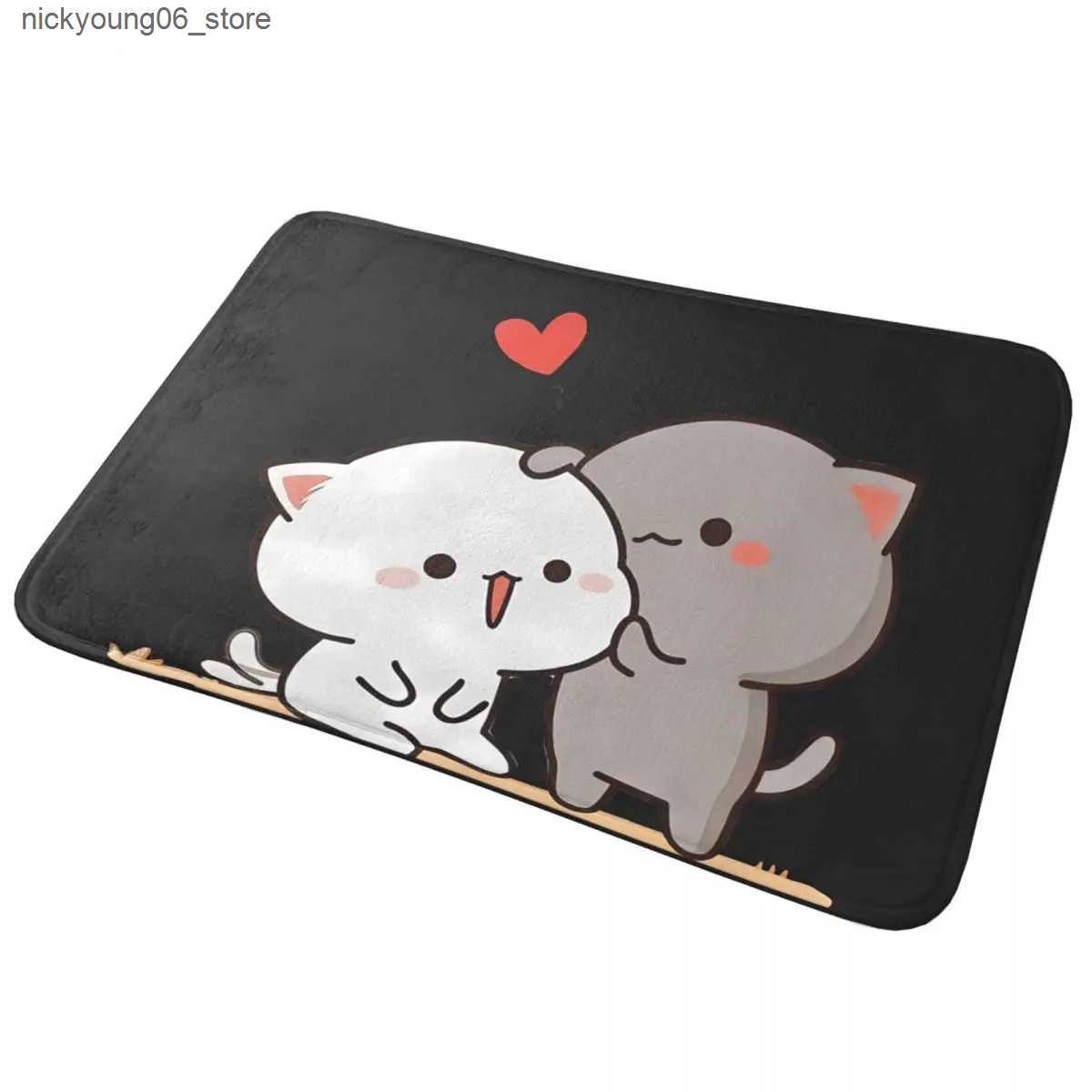 Non-Slip Bath Mats Peach And Goma Welcome Bath Mat Cartoon Cat Velvet Soft Toilet Mat Kitchen Shower Door Anti Slip Floor Mat Custom Bathroom Rug L240