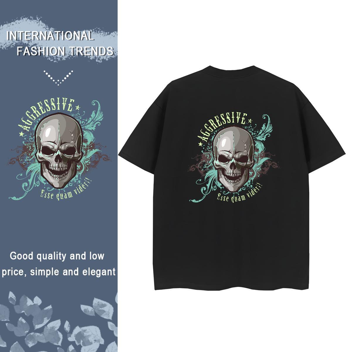 2024 Woman T Shirts 100% Cotton 230g Breathable Short Sleeve Sports Street Wear skull Women Tshirts Female DIY Anime Top Shirts