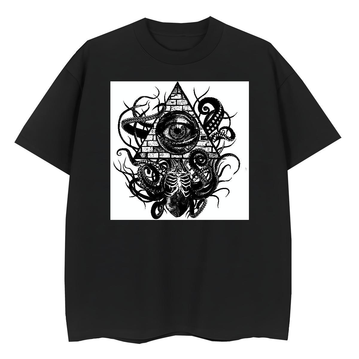 Classic Women T Shirts 230g 100% Cotton Short sleeve Soft Hip Hop Street eye of the devil Tshirt for Man Woman High quality Black Oversized Tees Shirt