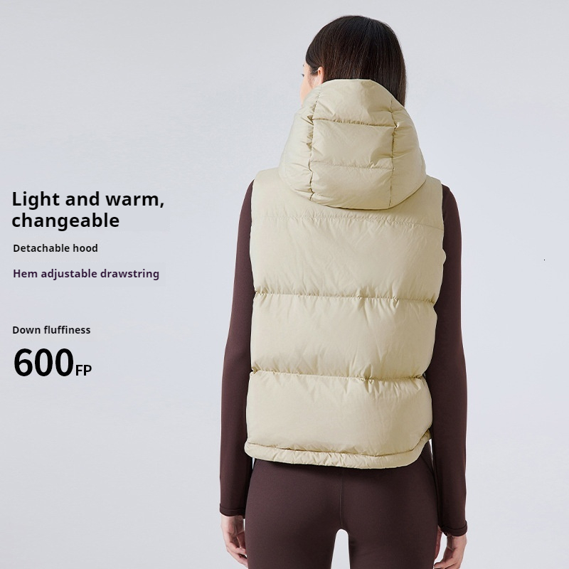 Winter windproof stand up collar double door down women's versatile winter thick hooded vest jacket DAW159