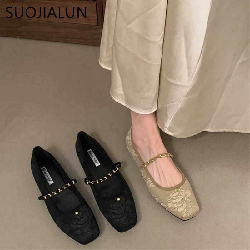 SUOJIALU Spring Womens Flat Shoes Fashion Round Toes Womens Elegant Dress Mary Simple Shoes Soft Bottom Outdoor Dress Ballet Dancer 241007