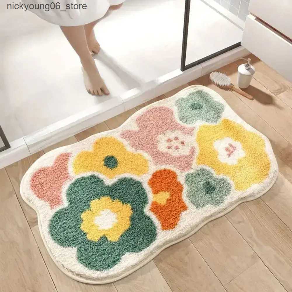 Non-Slip Bath Mats 1pc 40*60cm Cute Flower Bathroom Rug Machine Washable Bathroom Floor Mat Extra Soft Absorbent Non-Slip Bath Rug L240910