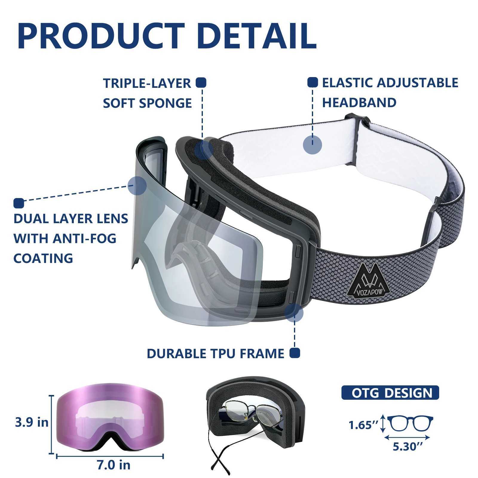 Vozapow professional large ski mask ski goggles double-layer lens anti fog UV400 glasses ski board mens and womens snow goggles CL241010