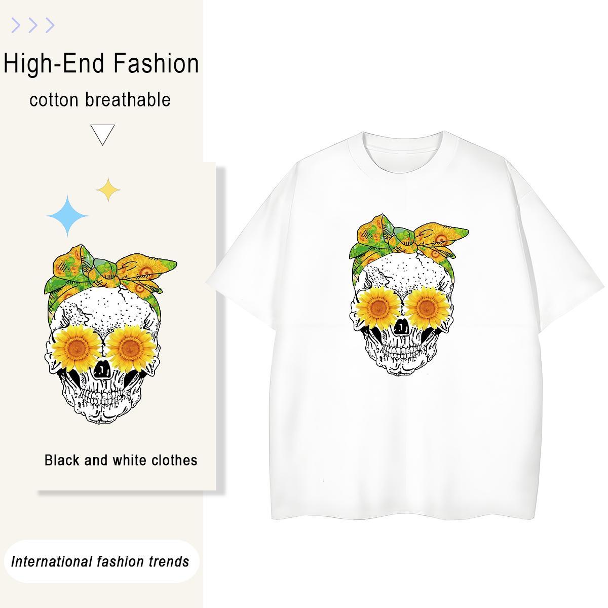 New Arrival Women T Shirts 230g Pure Cotton O Neck Short Sleeves Casual flower Women Tshirts Free Shipping Cartoon Printing L-4XL Clothes Shirt