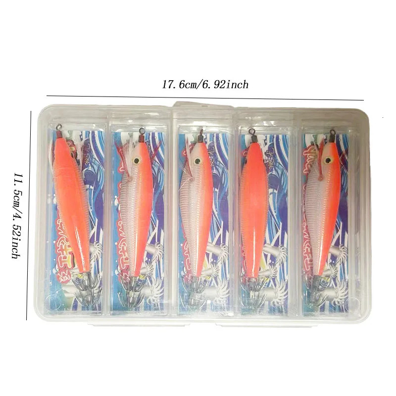 5pcsSet 10g10cm Luminous Horizontal Squid Jig Wood Shrimp Squid Hook Fishing Lures Octopus Cuttlefish Shrimp Saltwater Baits 241010