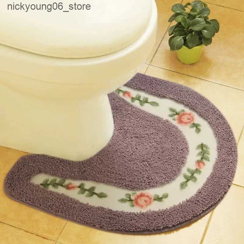 Non-Slip Bath Mats 50Cm Oval Toilet Pad Home Square Bathroom Floor Mat Coral Velvet Carpet Bathroom Rug Toilet Non-slip Bath Mats Absorbent Pads L2409