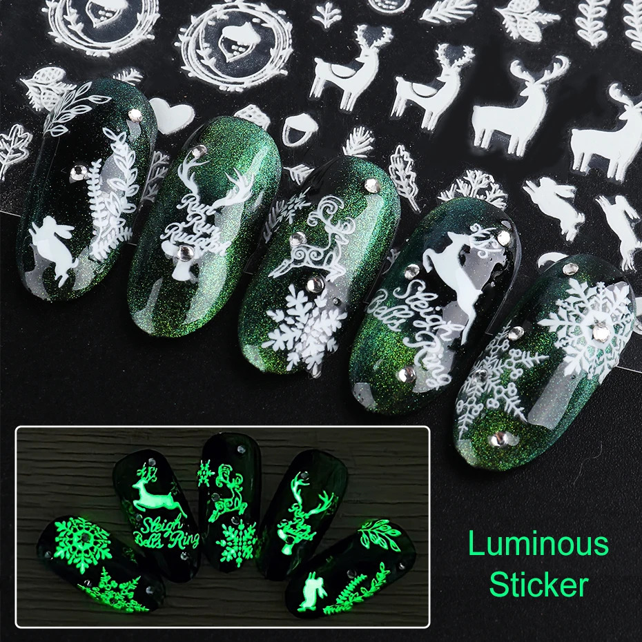 Luminous Christmas Glow 3D Stickers Winter Snowflakes Holiday Year Nail Art Accessories Stickers ZY01-18 241008