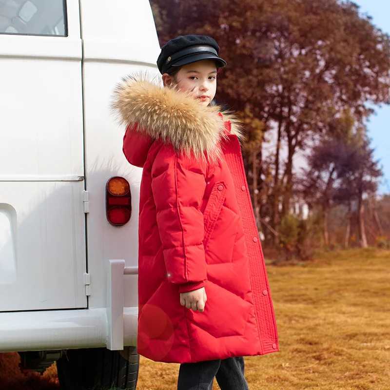Down Coat Children overcoat Winter Girls clothing warm Down jacket girl clothes Parka real Fur Hooded Coat Outerwear s snowsuit 5-16 Y H241010