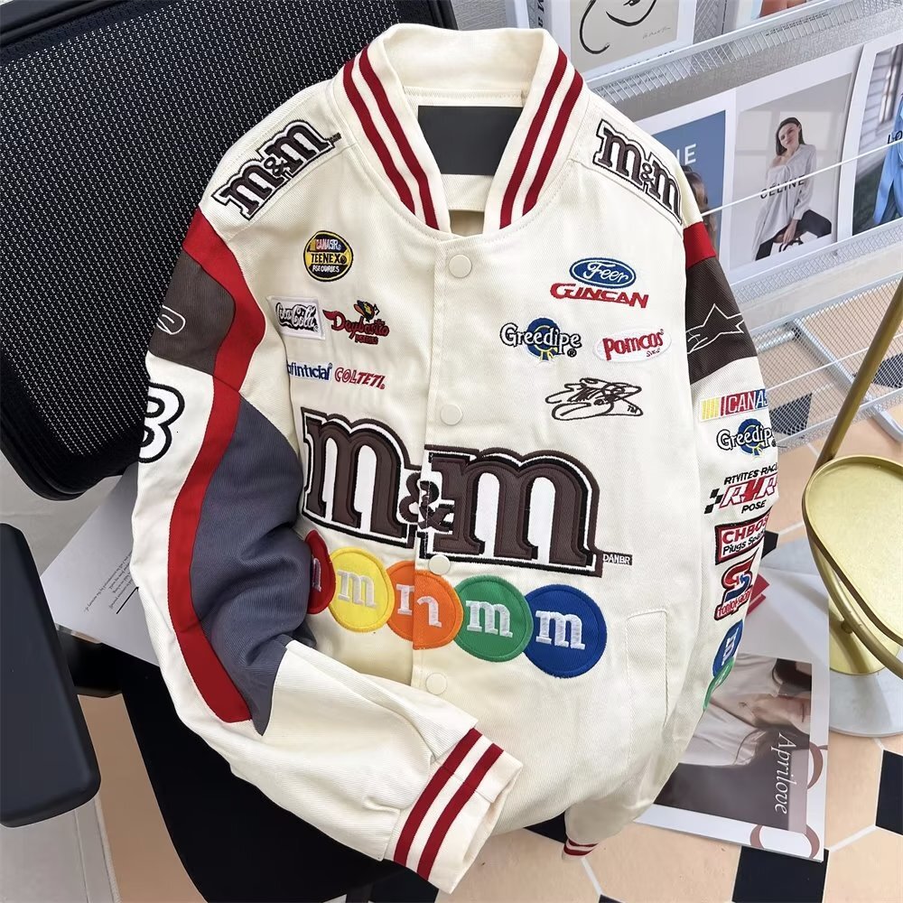 Men's and women's spring clothing, high street heavy industry embroidery splicing, baseball jacket, men's and women's hip-hop loose motorcycle racing jacket