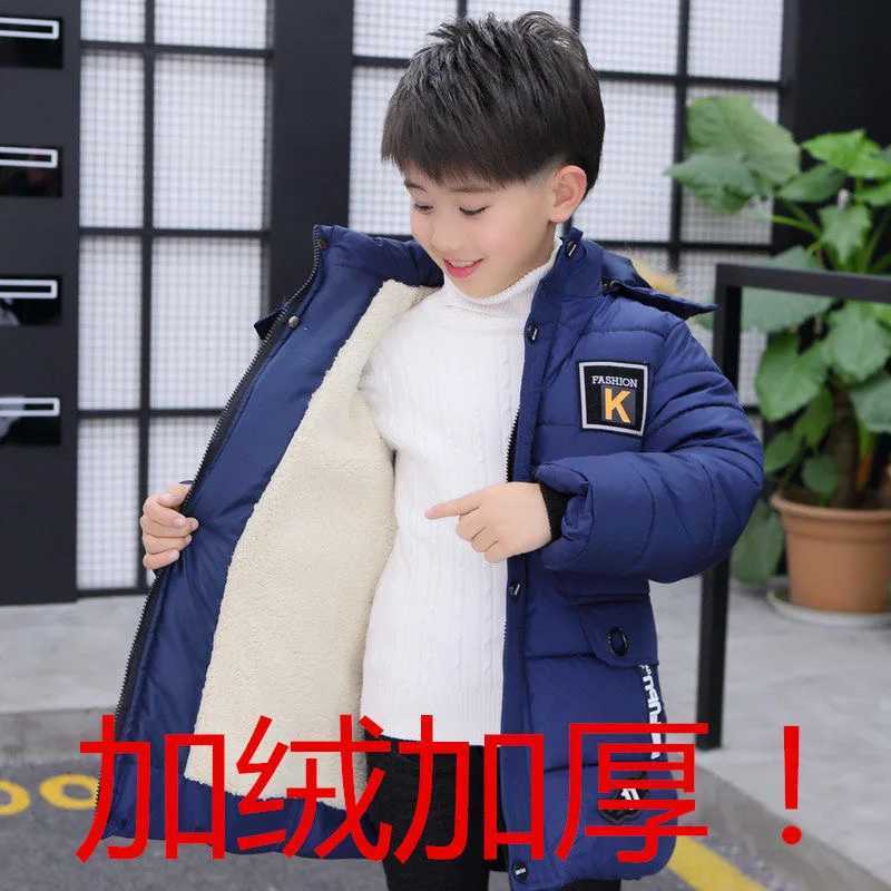 Down Coat 5 6 8 10 12 14 Years Big Boys Jacket Autumn Winter Plus Velvet Warm Teen s Jackets Fashion Mid length Zipper Hooded Boys Jacket H241010