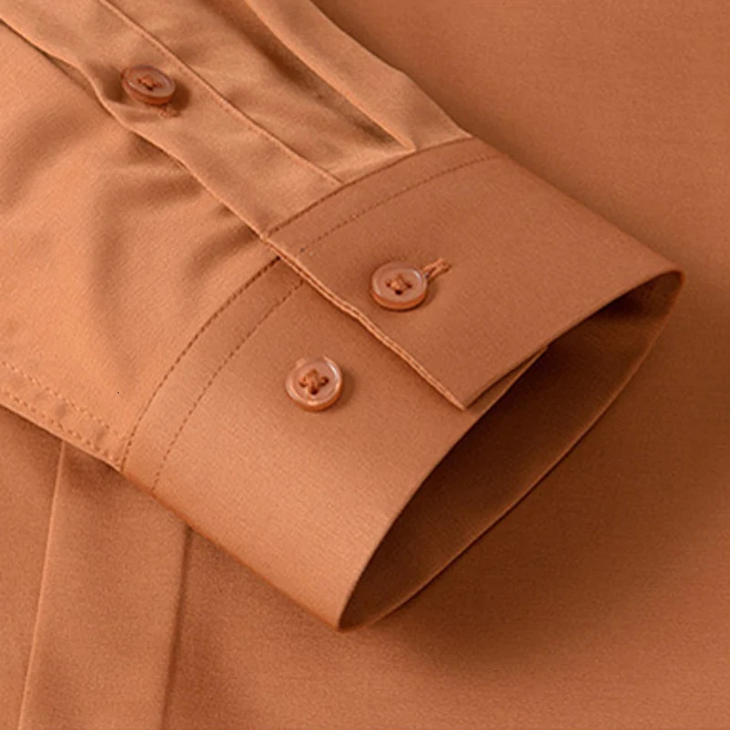 Fashion High Quality Elegant Mens Shirt Social Long Sleeve Solid Slim Fit Casual Formal Business Silk Shirts 241010