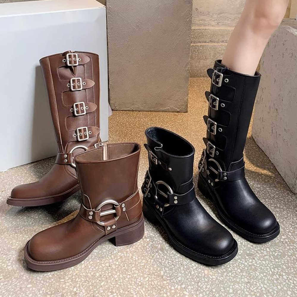 Leather Fashion Boots Mid High Western Denim Summer Ankle Boots For Women Womens Knight Boots 240826