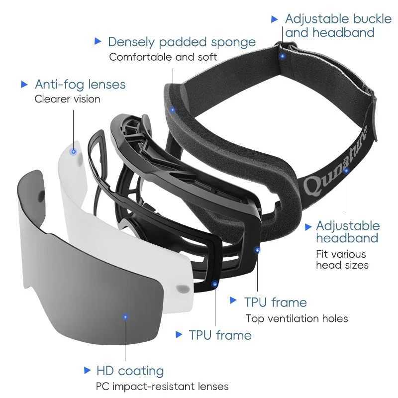 Qunature ski goggles large frame ski goggles double-layer UV400 anti fog ski goggles outdoor sports goggles CL241017