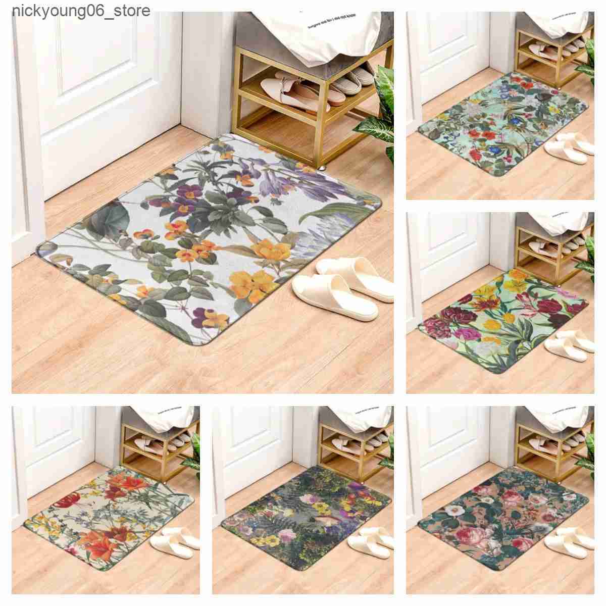 Non-Slip Bath Mats Beautiful Flowers Entrance Door Floor Mat Door Mat Non-Slip Foot Pad Home Welcome Carpet For Hallway Bath Kitchen Doormat L240910