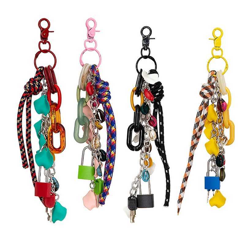 Keychains Lanyards Fashionable and creative lock key pendant keychain colorful womens bag charming handbag hanging decoration car holder H241010