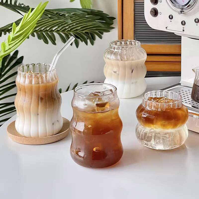 1Pc Glass Cup 530Ml Water Glasses Stripe Mug Heat-Resistant Tumbler Drinkware Perfect Tea Juice Milk Coffee For Party