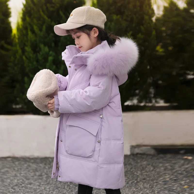 Down Coat UNITIM winter jacket suitable for girls hooded white duck thick warm teenage girls jacket girls aged 5-14 in the park H241010